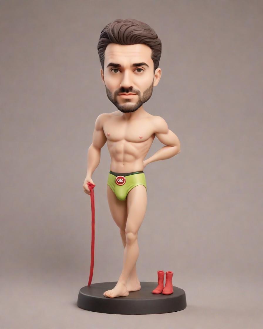 My Mini-Me Just Conquered Everest: A Personalized Bobblehead Adventure,He's Ready for the Hike: A Hilarious Bobblehead in Action Shorts and Trekking Poles