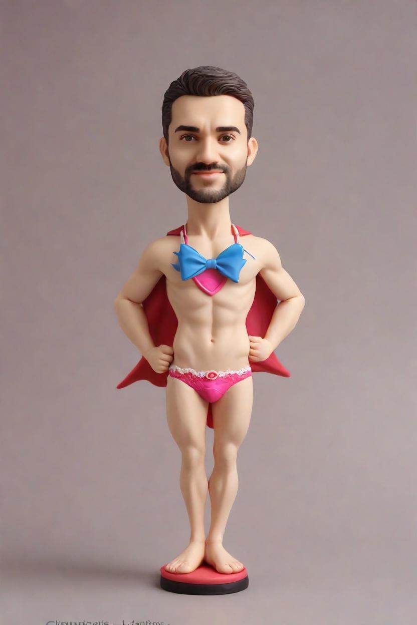 Embracing Pop Culture: The Rise of the Bobblehead in Unique Outfits,He Dared to Wear It: A Bobblehead's Bold Fashion Statement in Hot Pink Lace Shorts
