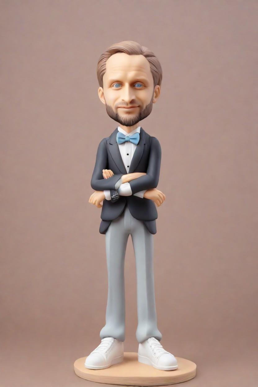 Custom Bobbleheads: The Ultimate Wedding Keepsake for the Fashion-Forward Couple,He's Got Swagger: A Casual Lean, Smirking Groom's Figurine Goes Viral