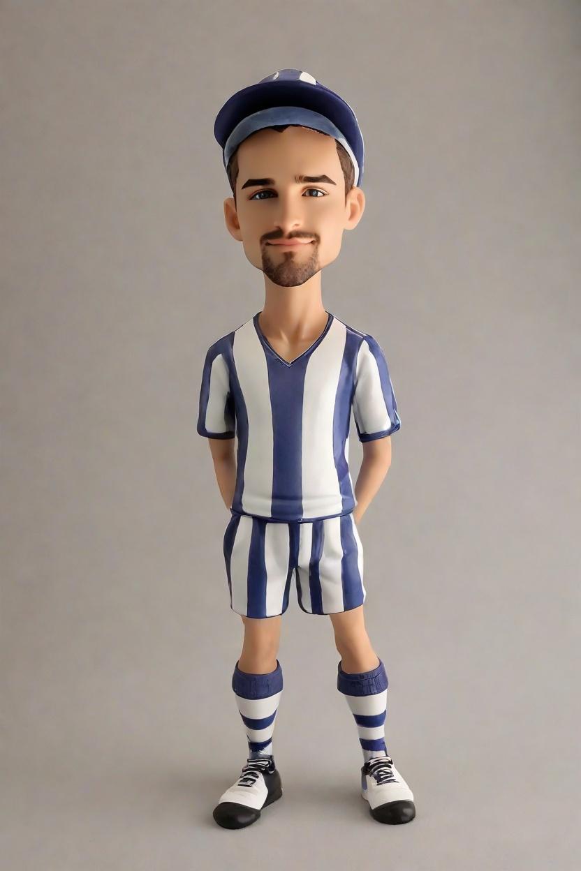The Mismatched Marvel: A Fashion Statement in Miniature Sports Bobbleheads,When Soccer Meets Fashion: A Kid's Mini-Me Moment Captured in a Bobblehead