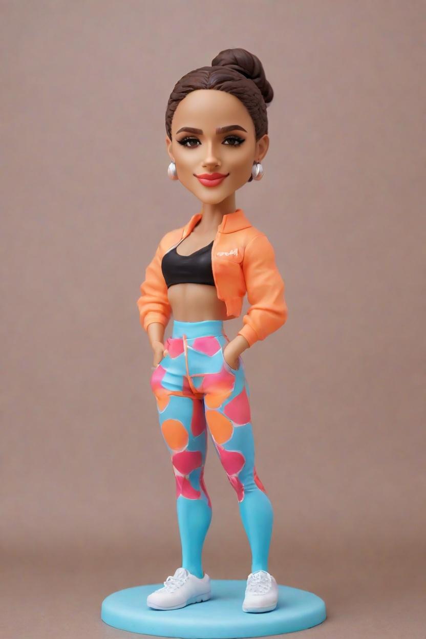 Discover the New Wave of Fitness Fashion with These Unique Bobblehead Dolls,Meet Sarah: She Just Created the Trendiest Bobblehead Doll Flexing in Neon Gear!