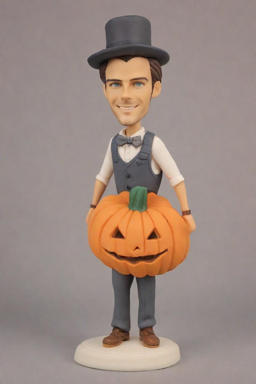 Casual Lean, Pockets Full of Pumpkin Charm: The Custom Bobblehead Doll Revolution,He Made a Bobblehead Doll of Himself in a Pumpkin Apron and It’s Going Viral!