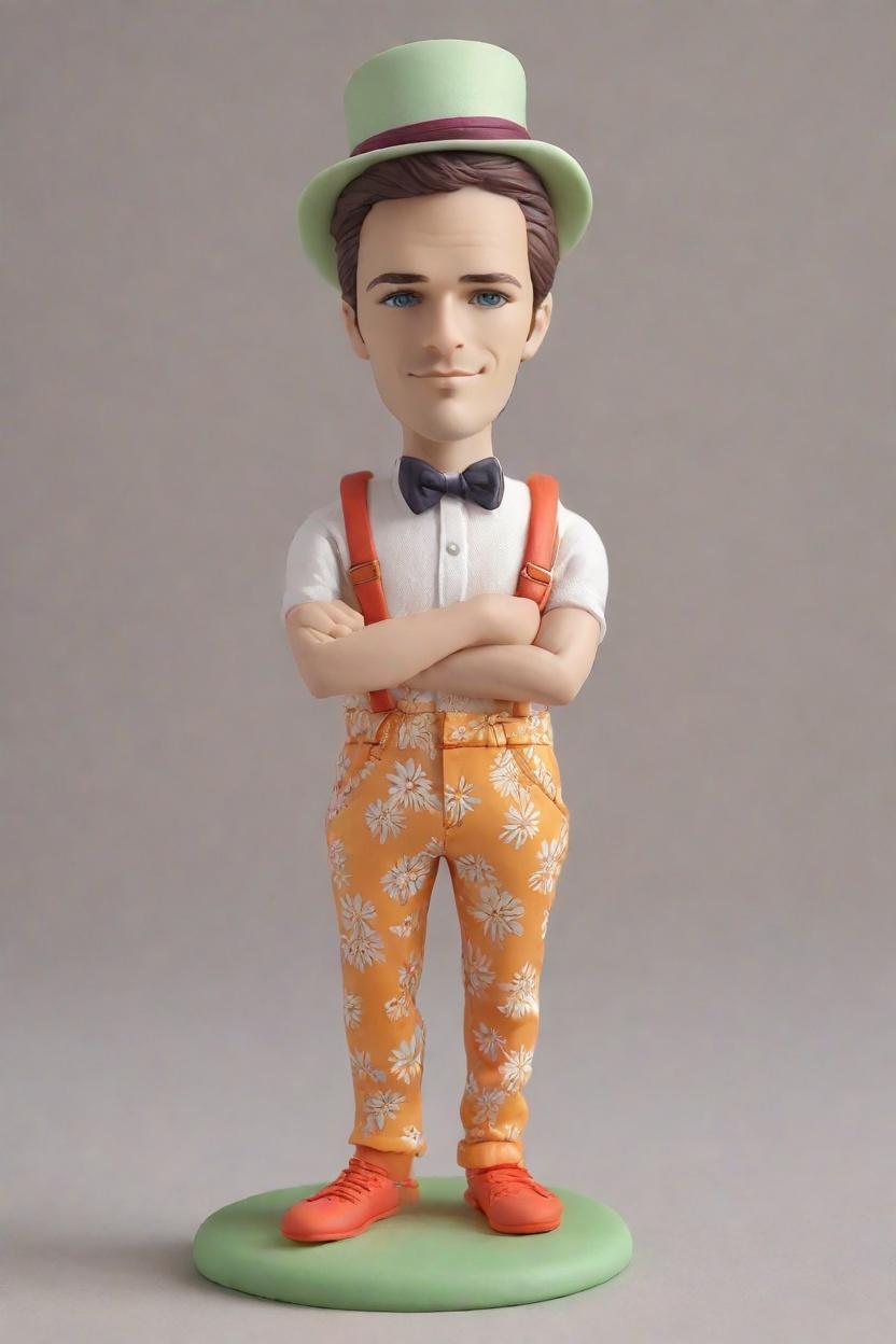 Bobblehead Fashionista: The Surfer in Floral Pants and Neon Suspenders That's Taking Over Instagram,He's Riding the Waves in Floral Pants: Creating My Ultimate Bobblehead Doll Adventure
