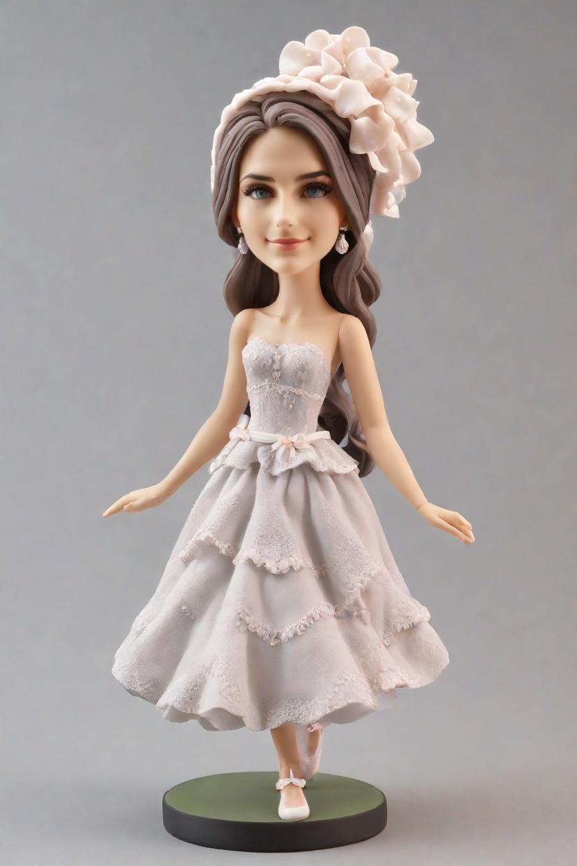 Spotlight on Whimsy: A Fashion Journalist's Discovery of a Cheeky Bobblehead Trend,She's Winking at the Camera: A Bride's Playful Mini-Me Moment