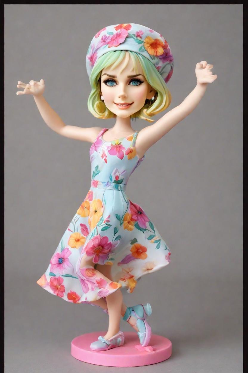 The Whimsical World of Artistic Pursuits: A Dance with Paintbrushes,She's Dancing with Color: A Bobblehead's Journey into Creativity