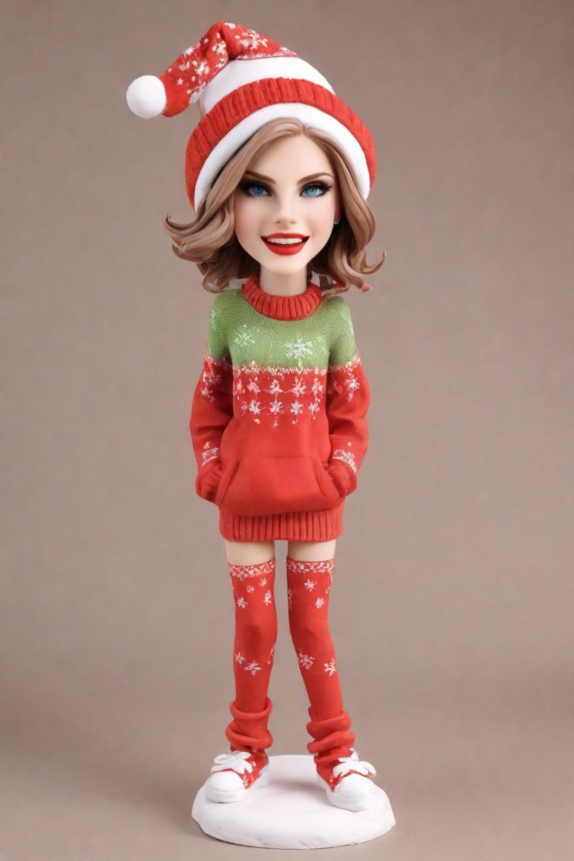 Custom Holiday Cheerful Bobblehead,She Created Her Own Festive Bobblehead