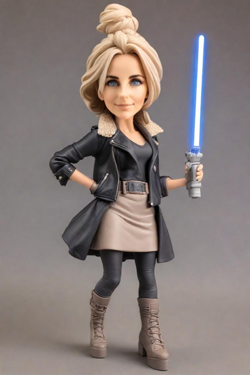 Custom Star Wars Inspired Warrior Bobblehead,She Strikes a Pose with Her Lightsaber Bobblehead