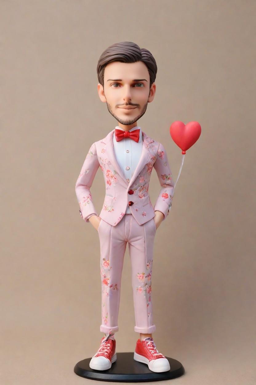 Fashion Meets Fun: Introducing the Bobblehead Dolls Custom for the Modern Couple,He Casually Leaned Against a Heart-Shaped Balloon – Now, He’s a Bobblehead!