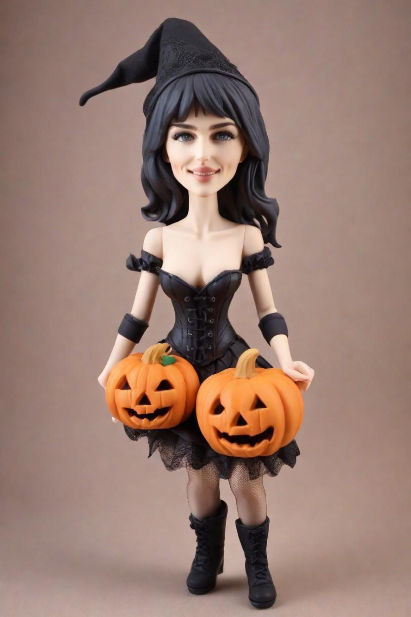 Custom Halloween Mischievous Bobblehead,She Created a Spooky Pumpkin-Holding Bobblehead Doll!