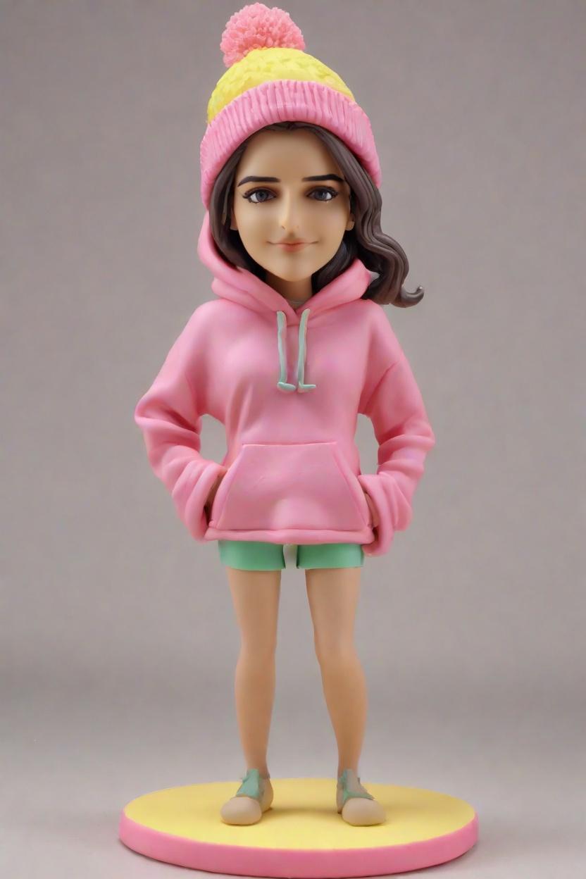 Personalized Custom Bobbleheads: The Ultimate Surfing Beanie Babe,Surf's Up! I Just Created My Own Bobblehead Doll in Neon Leggings and a Beanie