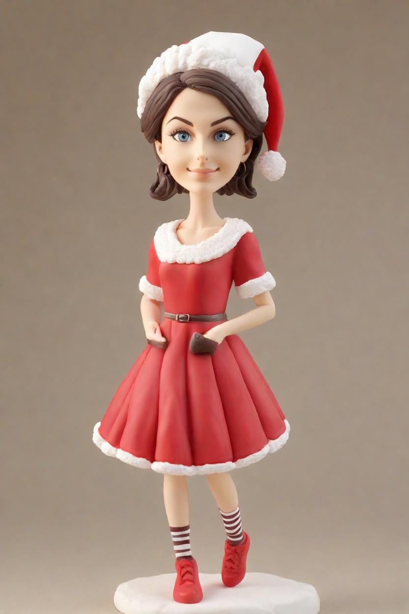 Personalized Custom Bobbleheads: A Unique Gift for Every Festive Fan,Meet Sarah: She Just Created Her Own Cheerful Bobblehead Doll in a Red Velvet Dress!
