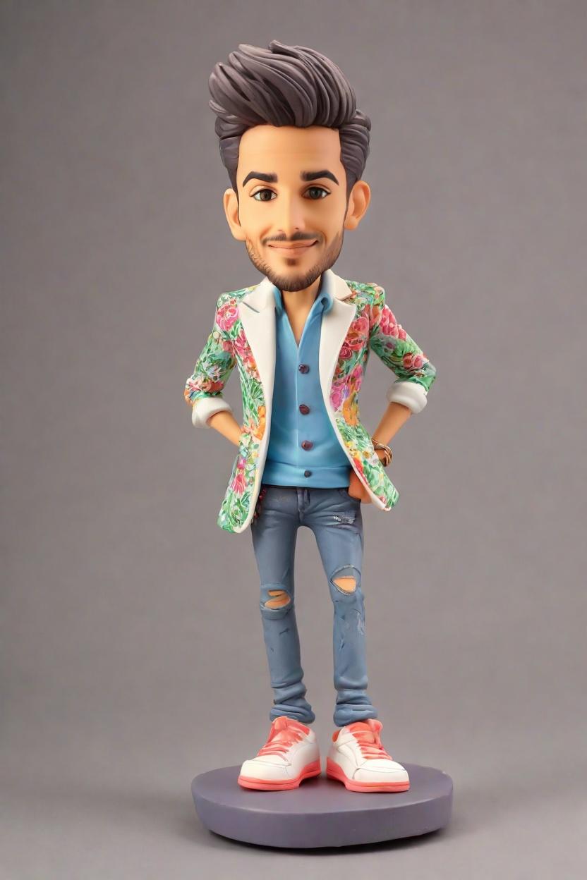 Discovering the Art of Bobblehead Dolls: A Fashionable Twist on Personalized Gifts,He Made His Own Bobblehead Doll in a Floral Blazer and Neon Sneakers – Check It Out!
