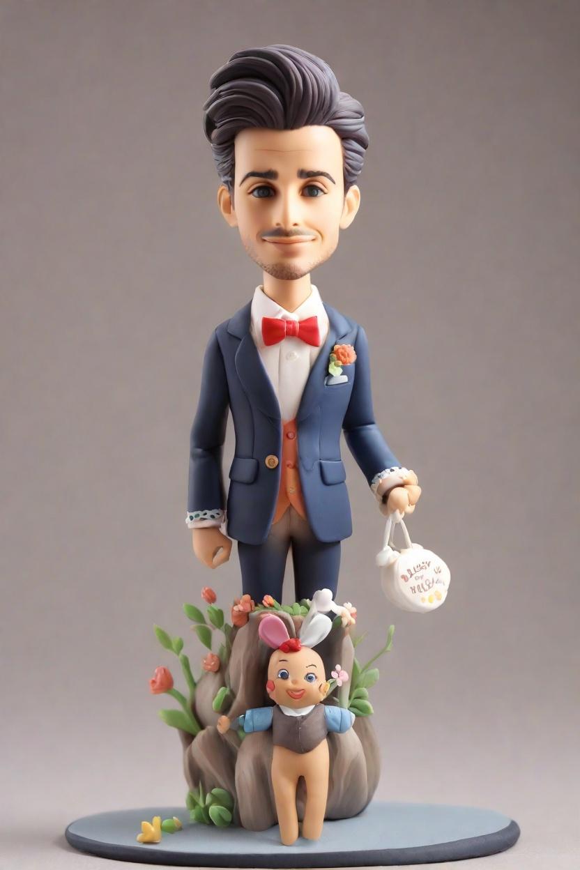 Unboxing the Ultimate Dad Bobblehead: A Floral Apron Over a Suit, Because Why Not?,He's Got the Baby Bottle and the Baby Rattle Tie Clip - A Dad's Ultimate Baby Shower Look!