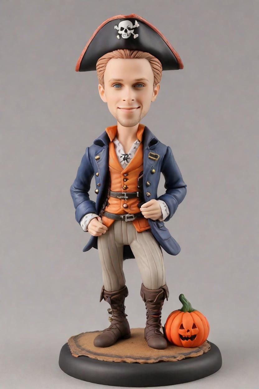 Custom Halloween Mischief Bobblehead,He Made His Own Smirking Pumpkin Pirate Bobblehead!