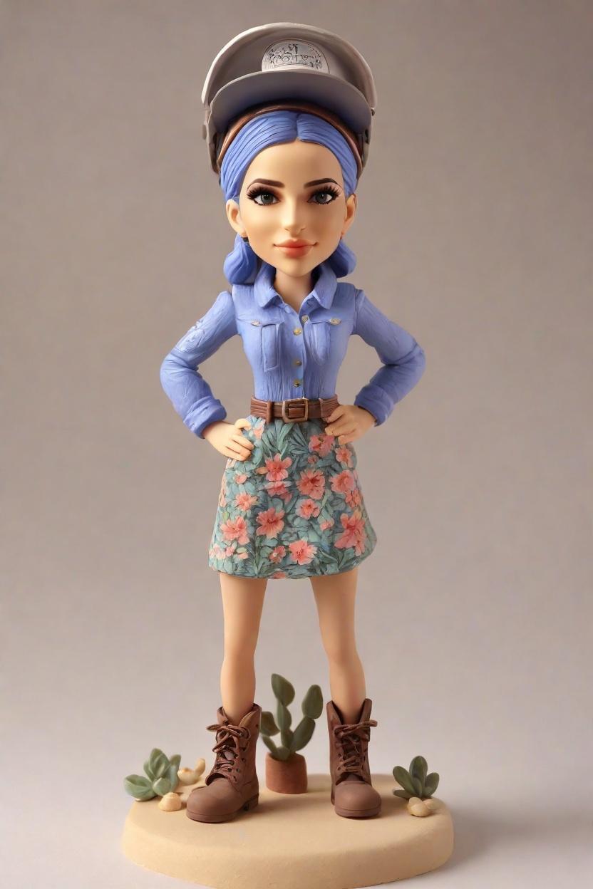 The Unconventional Dad: A Floral Dress, Hard Hat, and a Bobblehead Tribute,Dad's Day Off: A Casual Pose, a Smile, and a Mini-Me Figurine