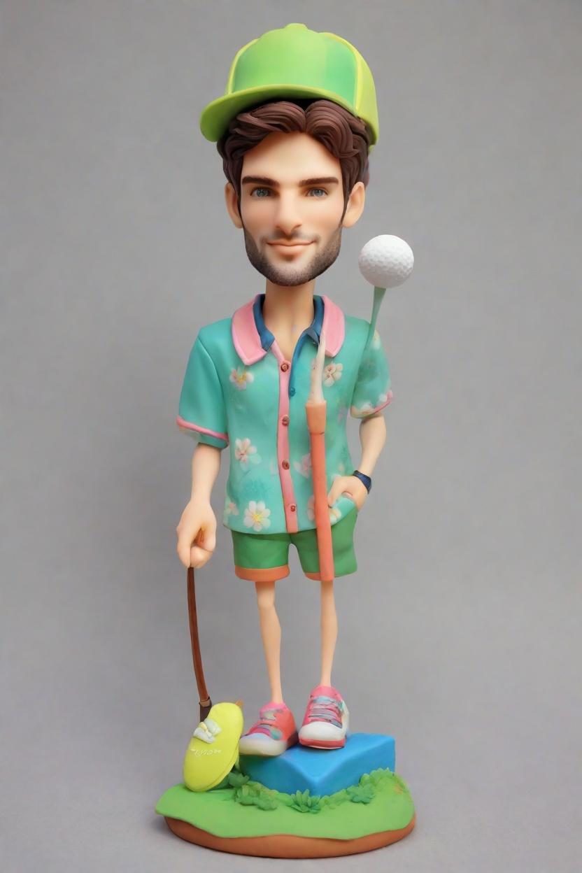 Golf Chic Meets Bobblehead Art: Unveiling Unique Fashionable Figurine Dolls,John’s Hilarious Golf Moment: Creating His Own Bobblehead Doll in Neon Green
