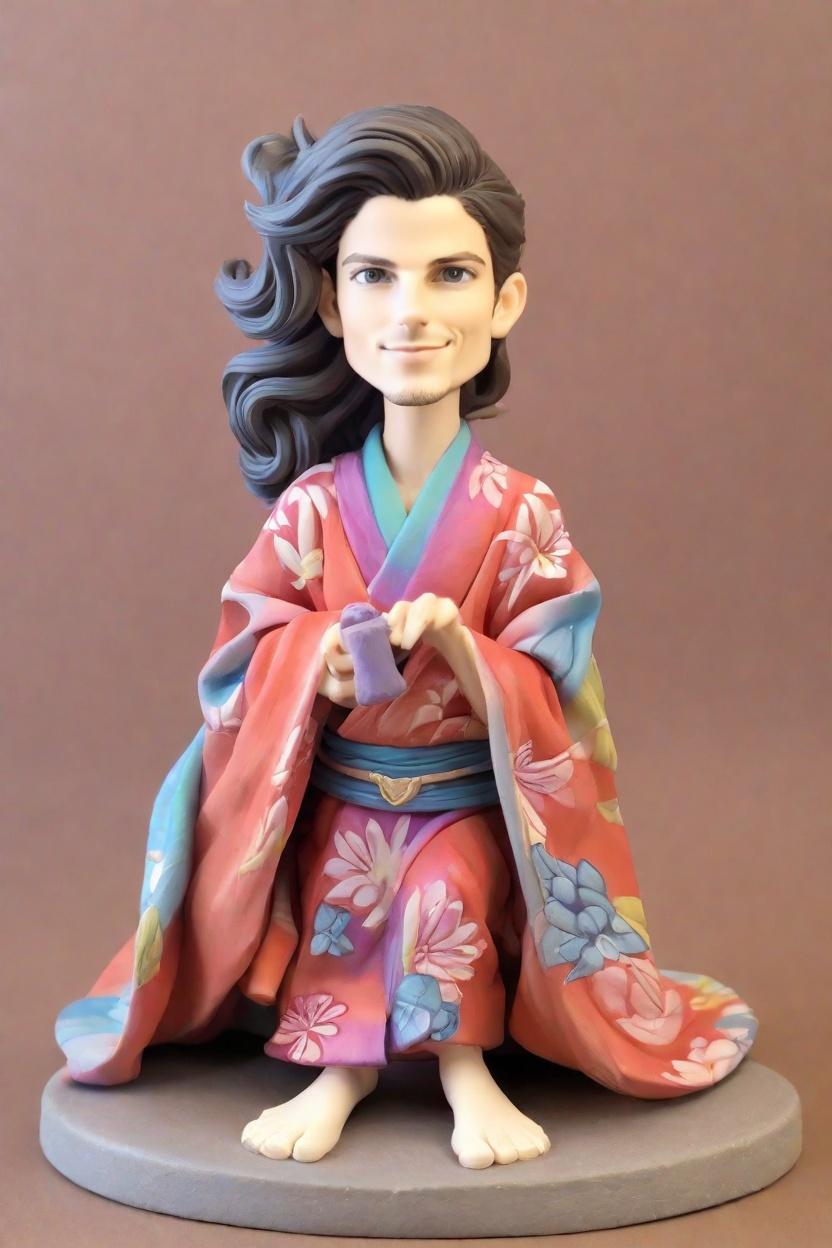 Trend Alert: The Serene Lotus Bobblehead in a Superhero Cape - A Fashion Statement?,Meditative Marvel: My Quirky Bobblehead Moment Captured in a Kimono