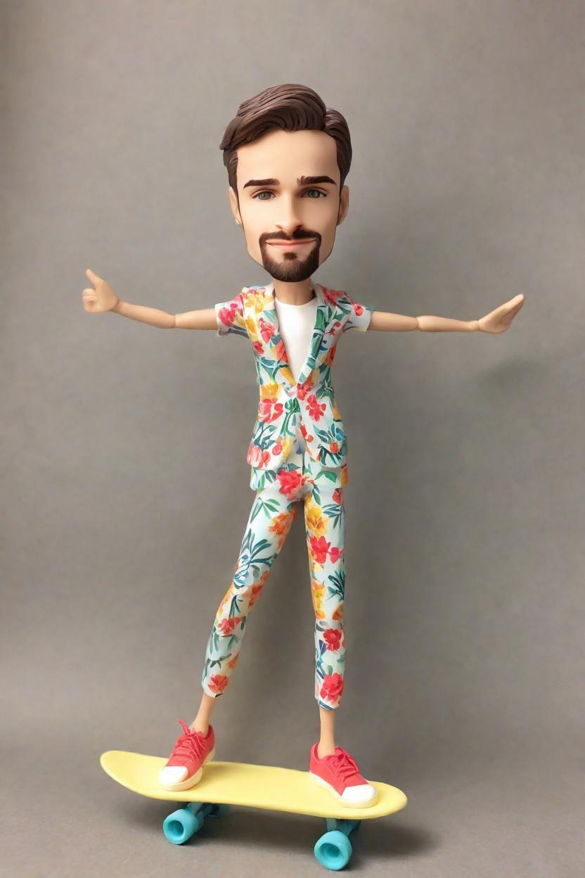 Personalized Custom Bobbleheads: When Floral Suits Meet Neon Skateboards,Meet Jake: He Turned His Skateboarding Passion into a Bobblehead Masterpiece!