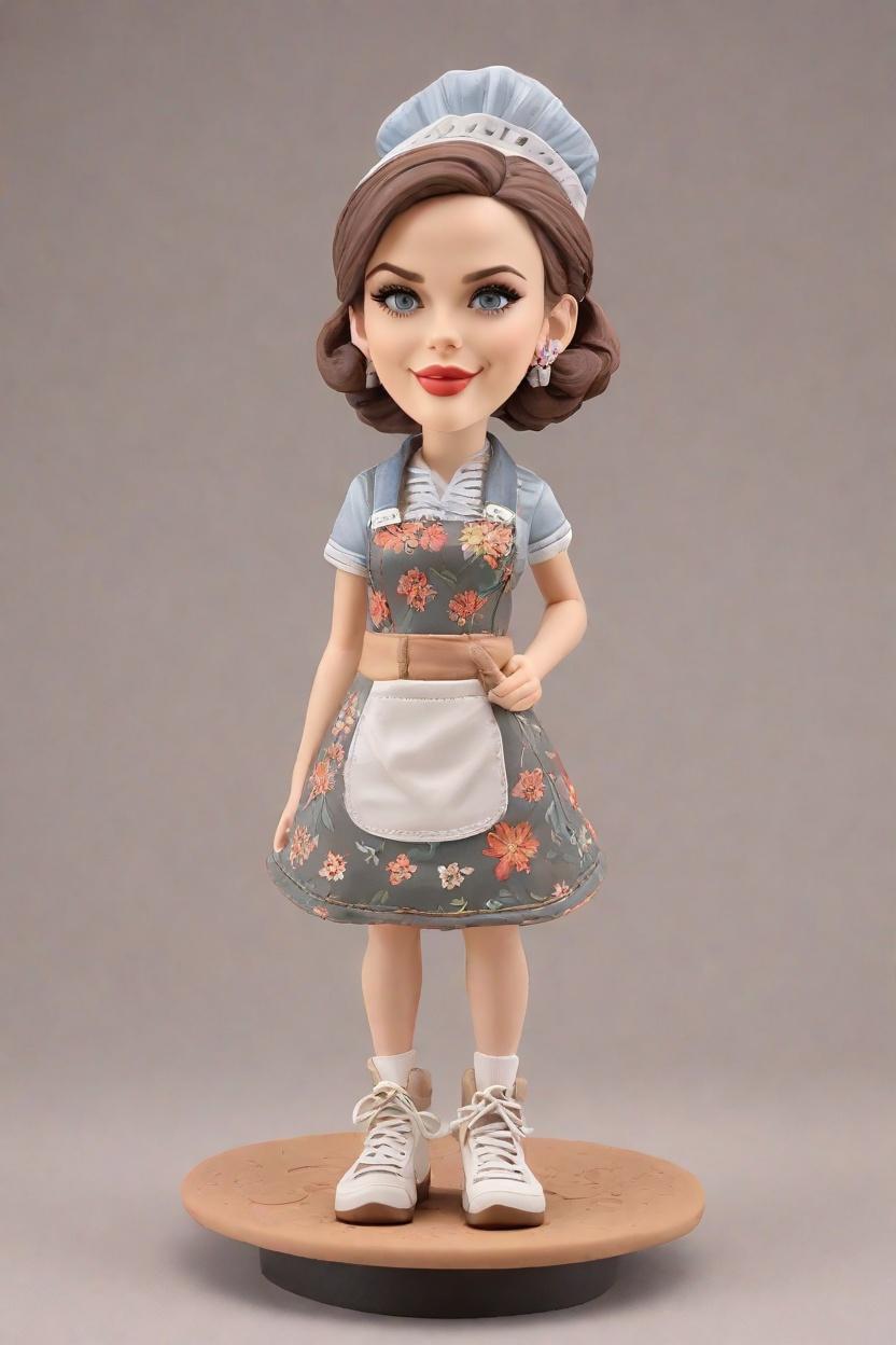 Culinary Custom Playful Bobblehead,She's Winking at Her Whipped Up Masterpiece!