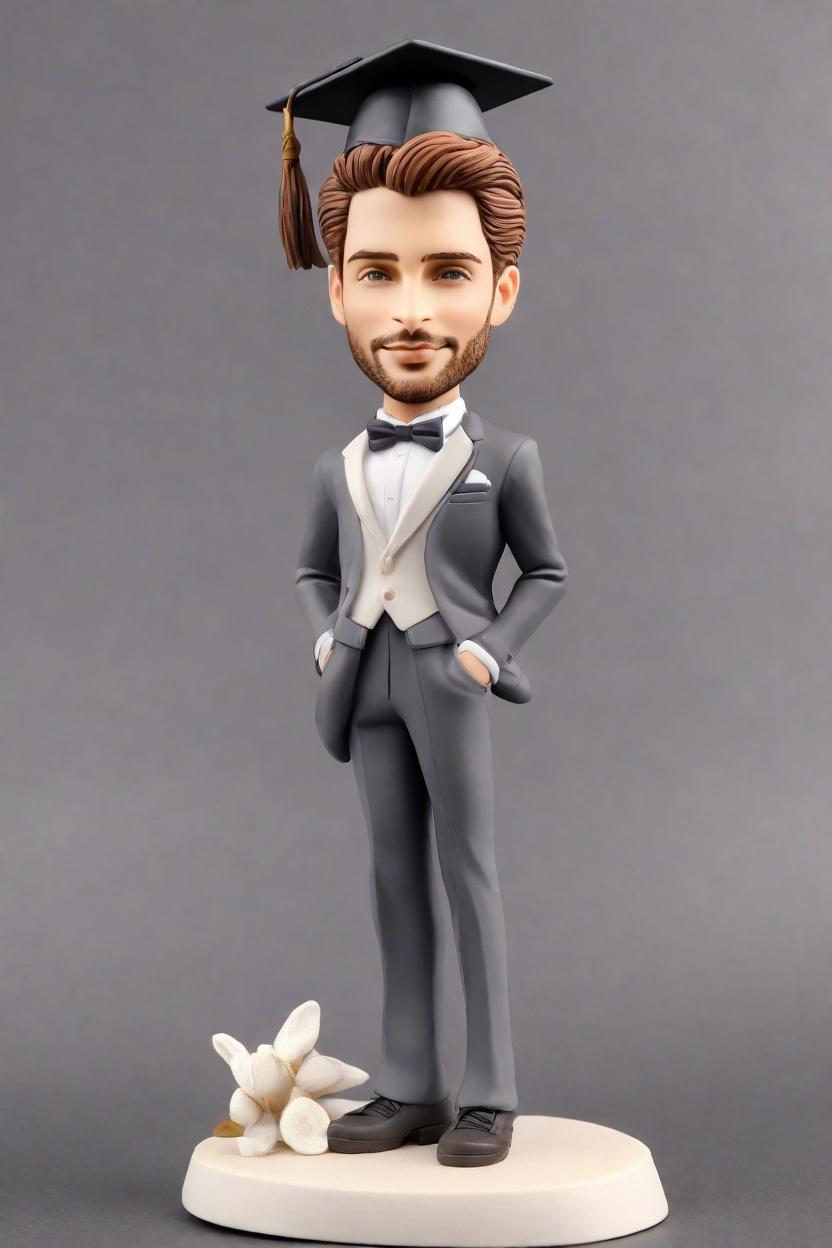 The Ultimate Graduation Day: A Tuxedoed Confident Wink with a Propeller Cap Figurine,He Did It! Celebrating the Grad with a Wink and a Tuxedo Bobblehead