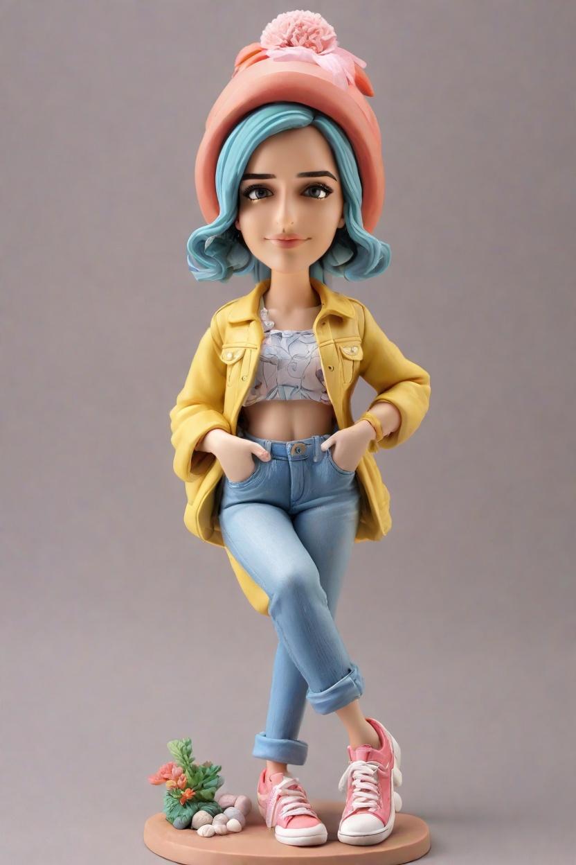 Trend Alert: Oversize Jackets and Chunky Sneakers Meet Hobby-Themed Figurines,She's Got the Moves: A Floral-Printed Adventure with a Bobblehead Twist