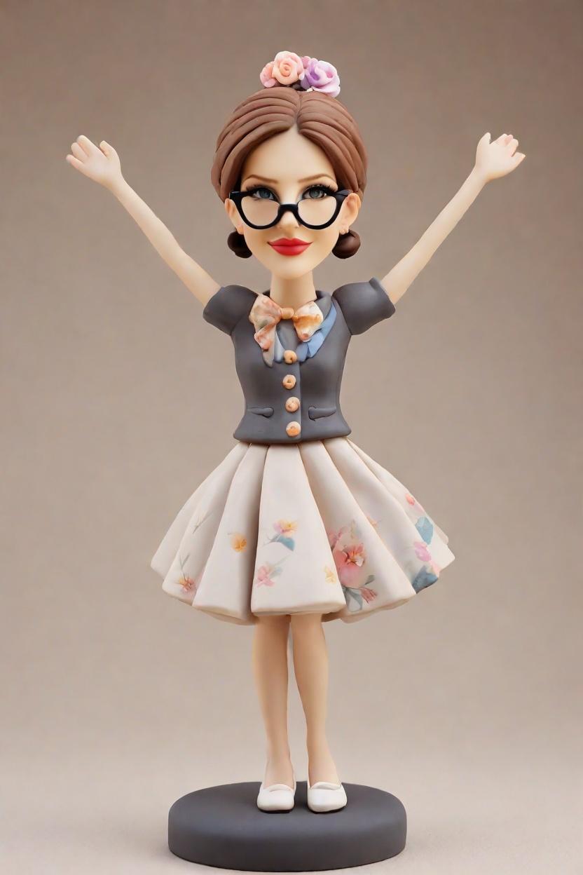 The Pencil Skirt Professor: A Fashion-Forward Bobblehead for Educators,Cheerful Chalk & Positivity: My Personalized Teacher Bobblehead Adventure