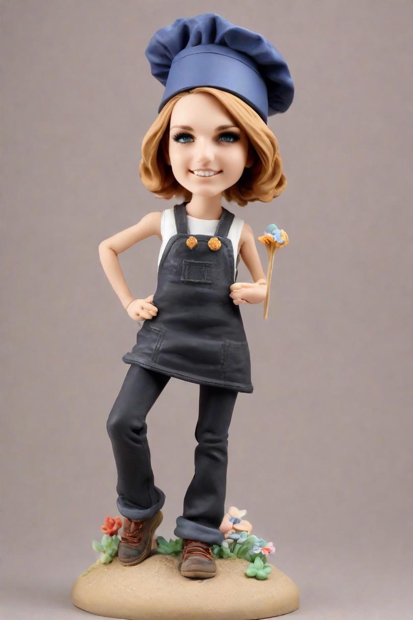 Personalized Bobblehead Dolls: The Fashionable Fusion of Punk and Pastry by a Trendsetting Chef,She's Making Her Own Bobblehead Doll in a Punk Rock T-Shirt and Chef's Hat - The Ultimate DIY Story!