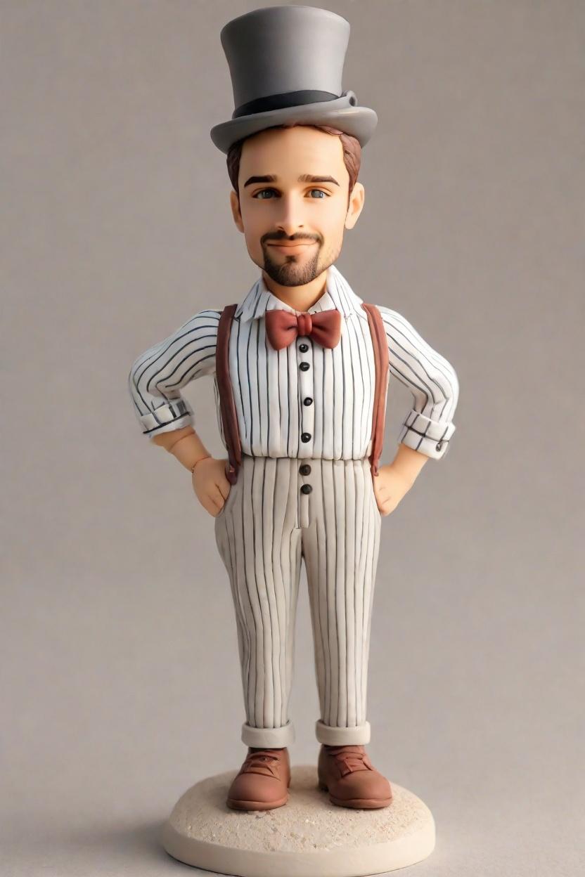 Custom Casual Fun Bobblehead,John's Playful Pinstripe Bobblehead Creation