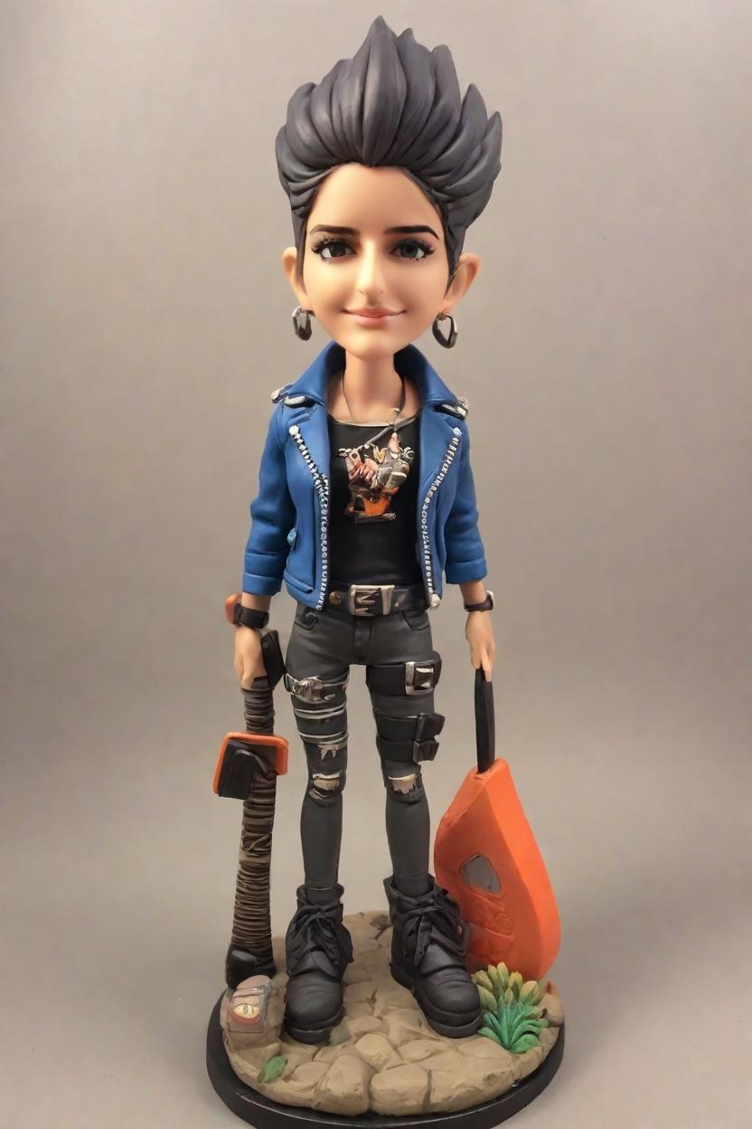 Custom Power Punk Bobblehead,She's a Chainsaw-Wielding Punk Rocker!
