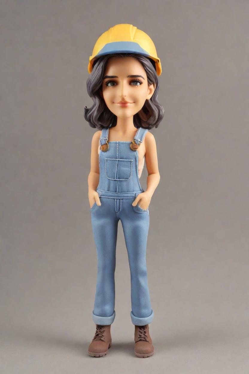 Custom Engineer Confidence Bobblehead,She Crafted Her Own Bobblehead in Denim Overalls!