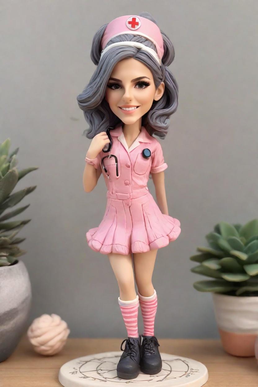 Punk-Rock Nurse Figurine: A Trendy Twist on Traditional Bobbleheads,Meet the Punk-Rock Nurse: A Cheerful Wave from the ICU! #MakeYourOwnBobblehead