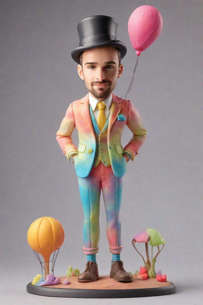 Futuristic Fashion Statement: The Neon Tie-Dye Bobblehead Doll That's Taking the Industry by Storm,Look Who's Rocking Neon! My Custom Bobblehead Doll in a Tie-Dye Suit is the Office Hit!