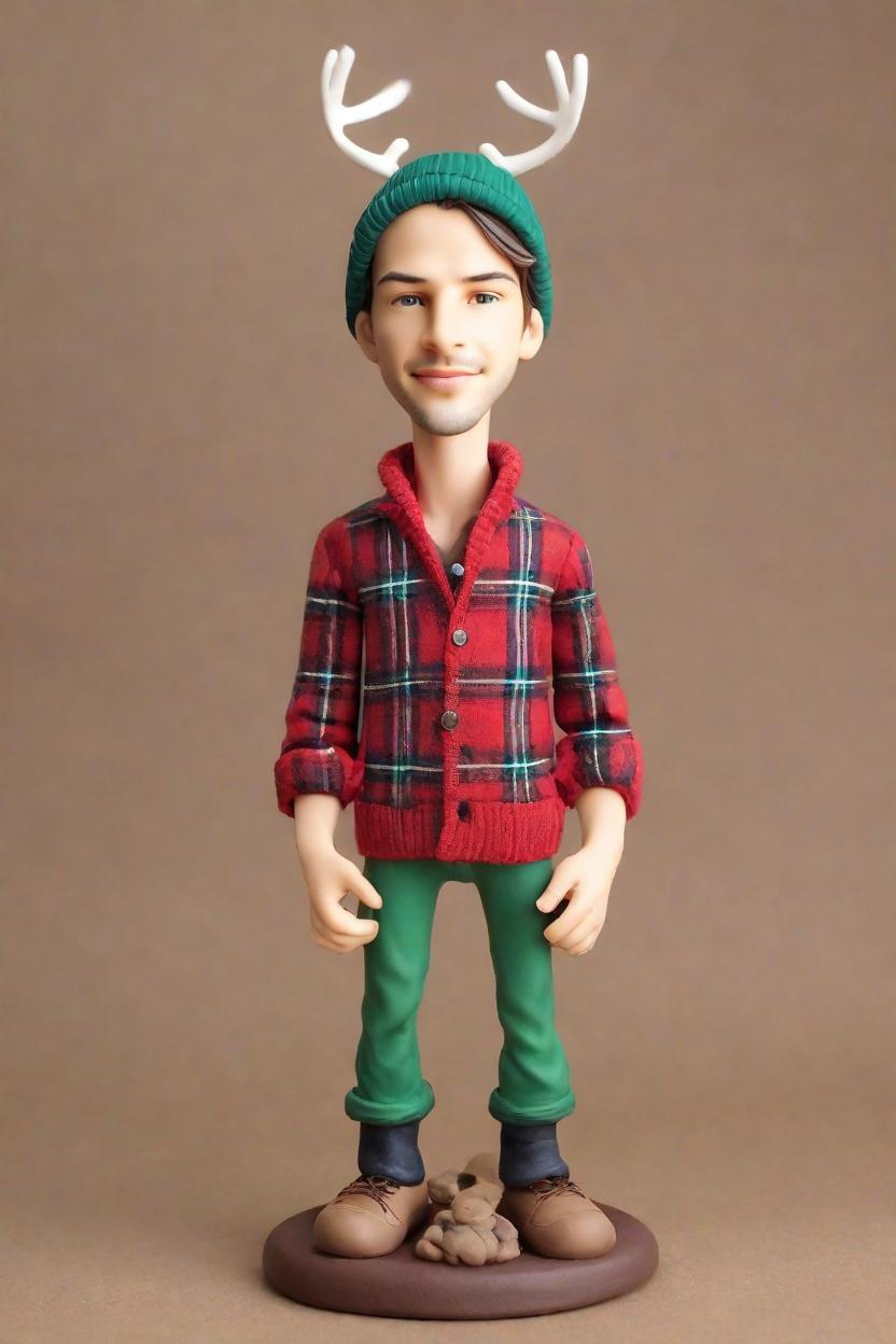 Custom Festive Flannel Bobblehead,He Just Created His Own Bobblehead for the Holidays!