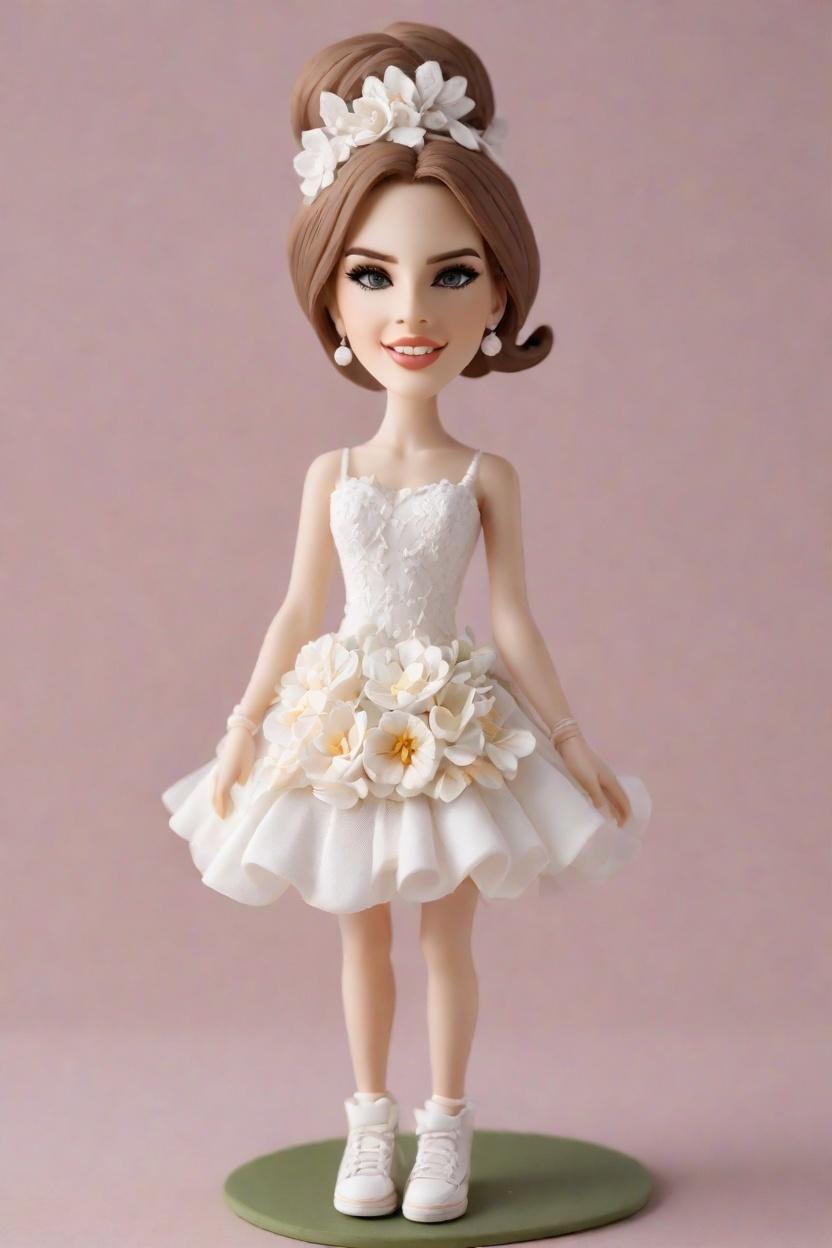 Custom Bridal Playful Bobblehead,She Created Her Dream Bobblehead in a Floral Gown!