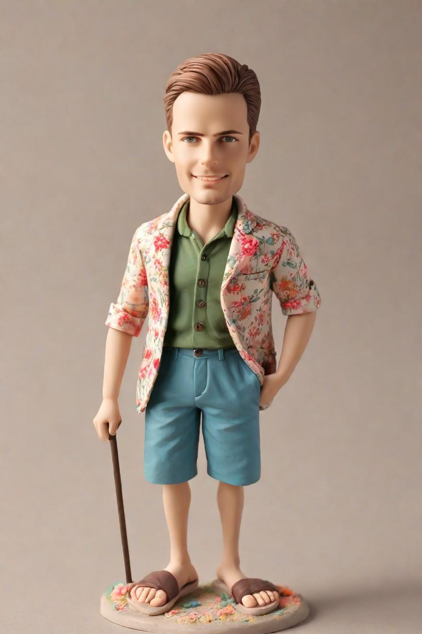 The Ultimate Retirement Gift: A Custom Bobblehead Doll in Floral Print Blazer and Hawaiian Shirt,John Shares His Thrilling Retirement Adventure with a Custom Bobblehead Doll Holding a Fishing Rod