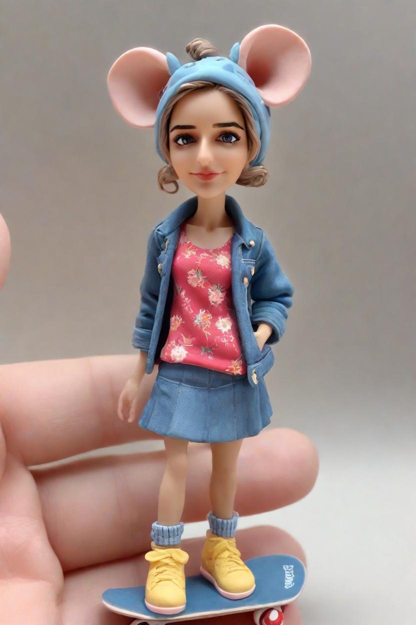 Skateboarding in Florals: The Bold New Trend in Custom Figurines,She's Confidently Leaning on a Skateboard: A Mini-Me Story