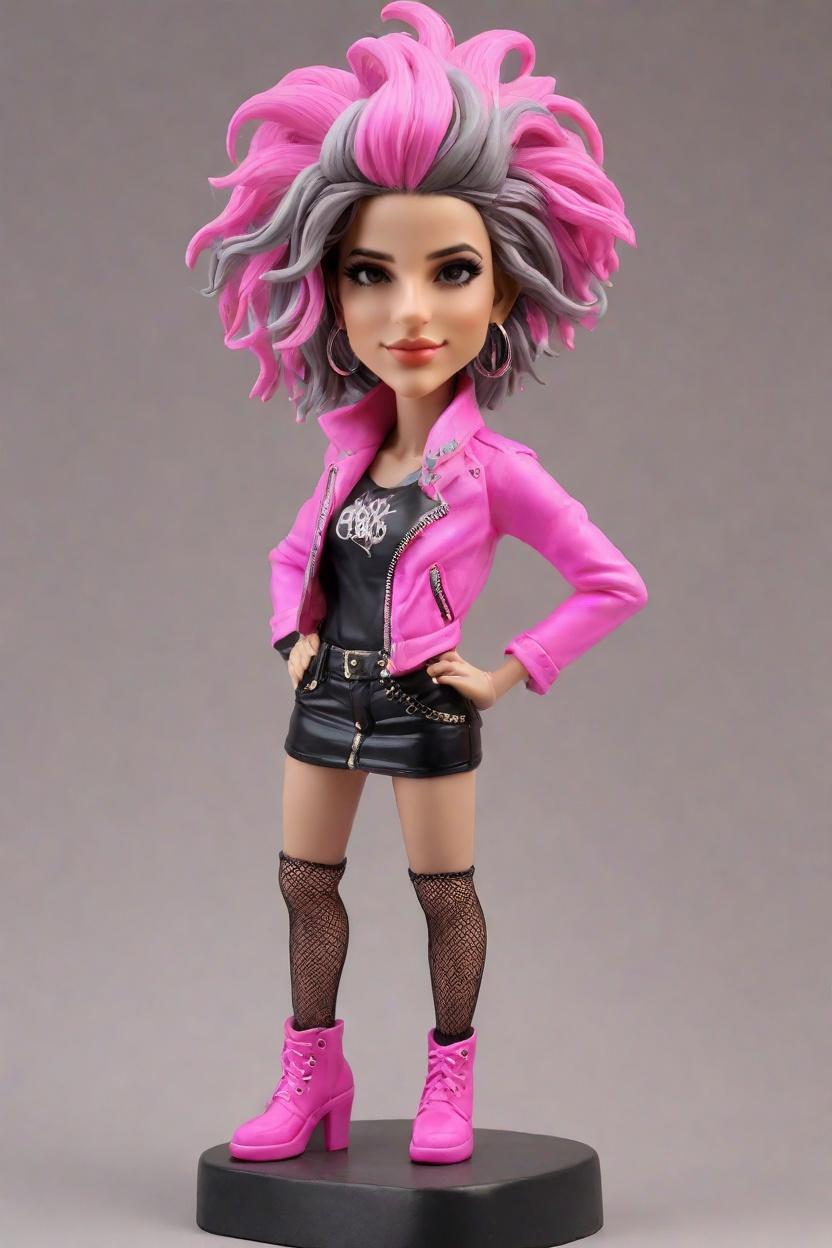 Sassy Stance, Punk-Rock Bobblehead: The Ultimate Custom Doll for Your Inner Rockstar,Meet Sasha: She's Rocking Her Neon Pink Mohawk with a Custom Bobblehead Doll!