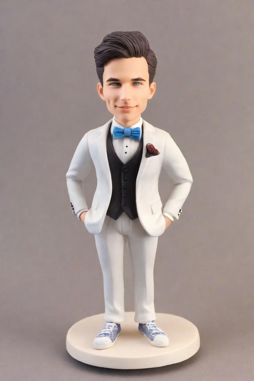 The Ultimate Office Showstopper: My Confident Bobblehead in Quirky Socks,He's Got Swagger: My Mini-Me Figurine in a Formal Suit
