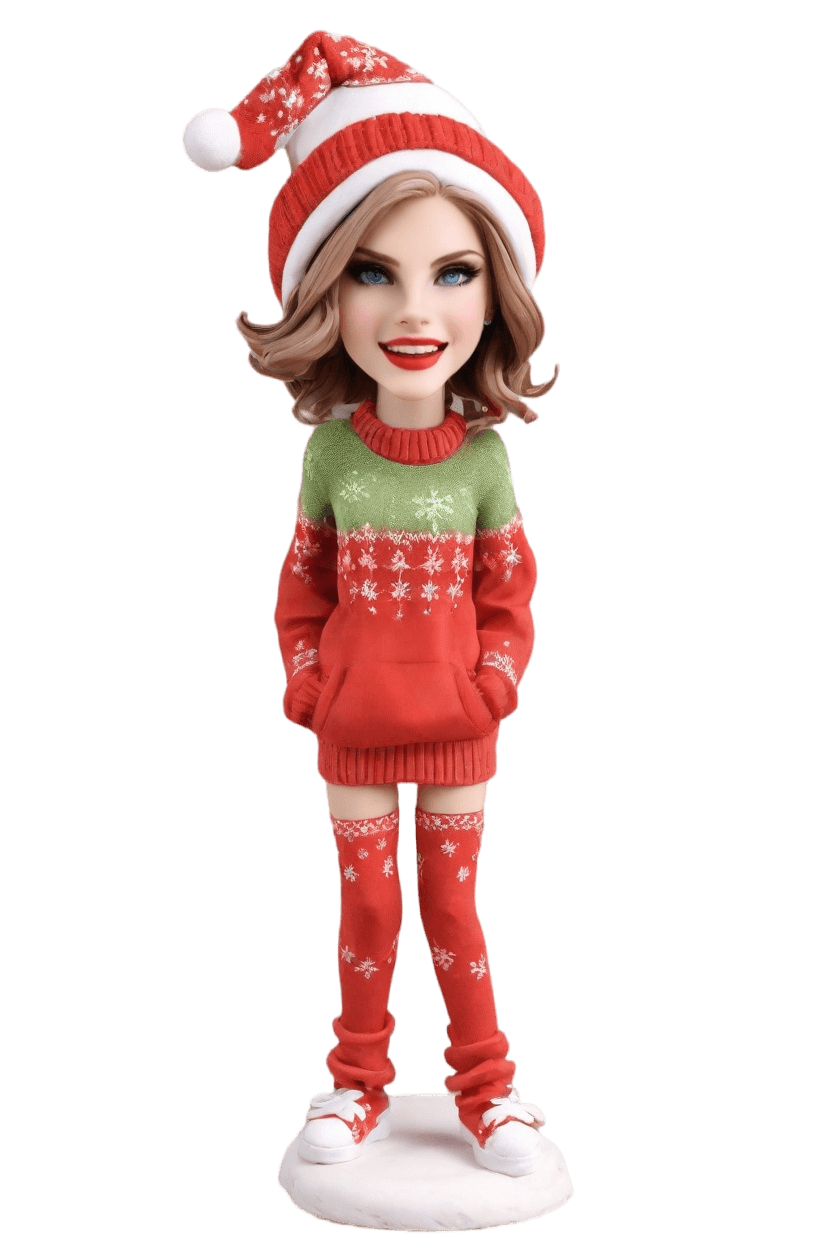 Custom Holiday Cheerful Bobblehead,She Created Her Own Festive Bobblehead