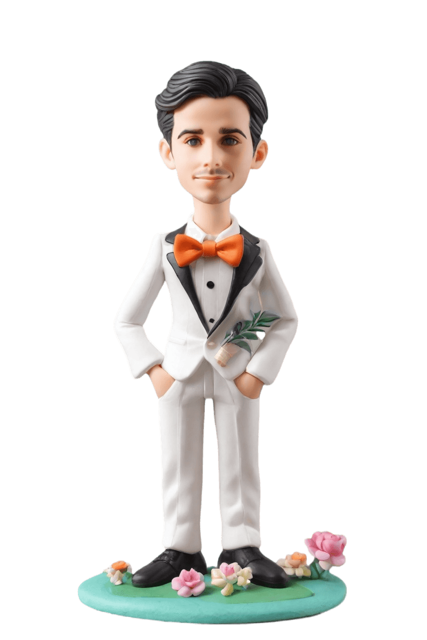 Custom Wedding Chic Bobblehead,He Made His Own Bobblehead for the Big Day!