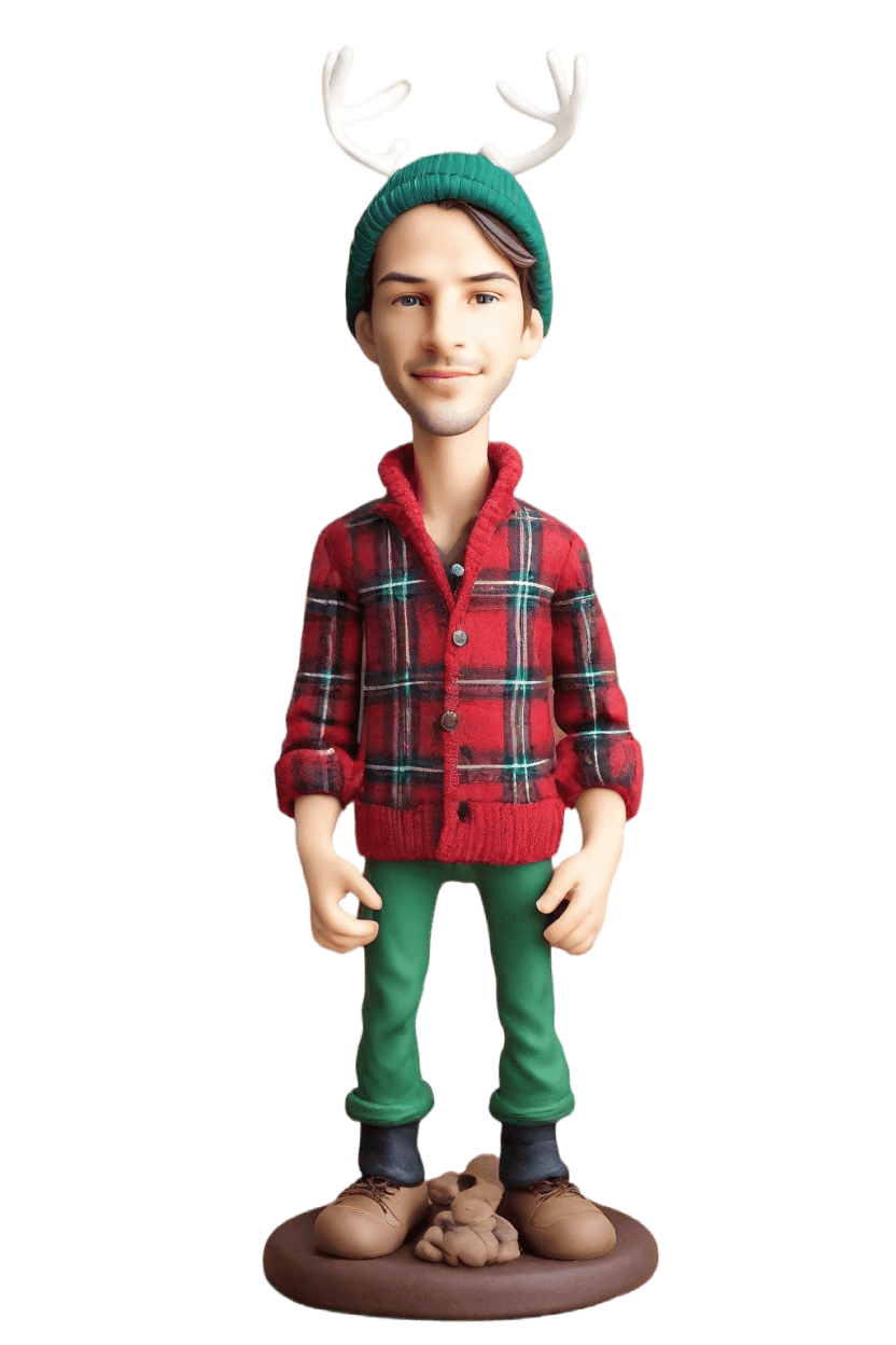 Custom Festive Flannel Bobblehead,He Just Created His Own Bobblehead for the Holidays!