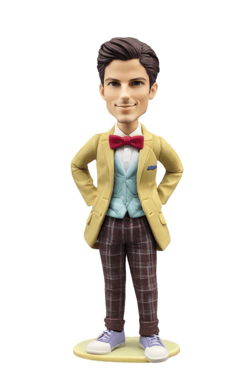 Custom Engagement Charming Bobblehead,He Made His Own Bobblehead Doll for the Big Day!