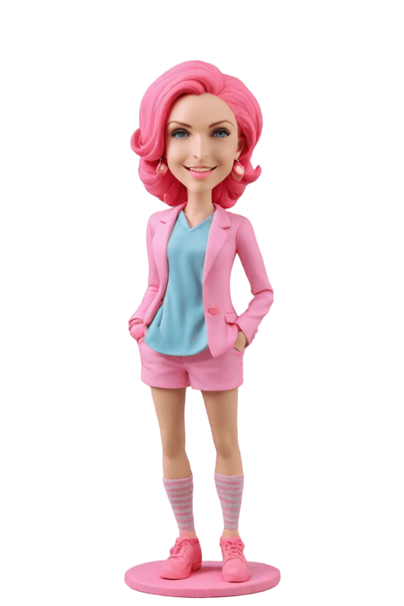 Custom Quirkiness Chic Bobblehead,She’s Winking! My Neon Pink Suit Bobblehead Doll