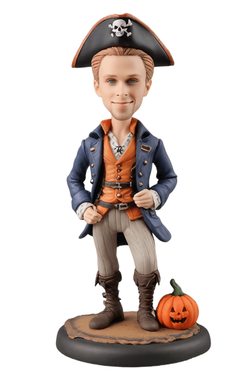 Custom Halloween Mischief Bobblehead,He Made His Own Smirking Pumpkin Pirate Bobblehead!