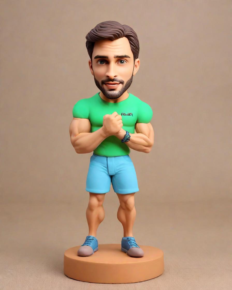A Personalized Figurine for Every Gym Enthusiast - Unboxing My Coach's Mini-Me!,Just Got My Mini-Me in Green Tank and Blue Shorts - The New Gym Trend!