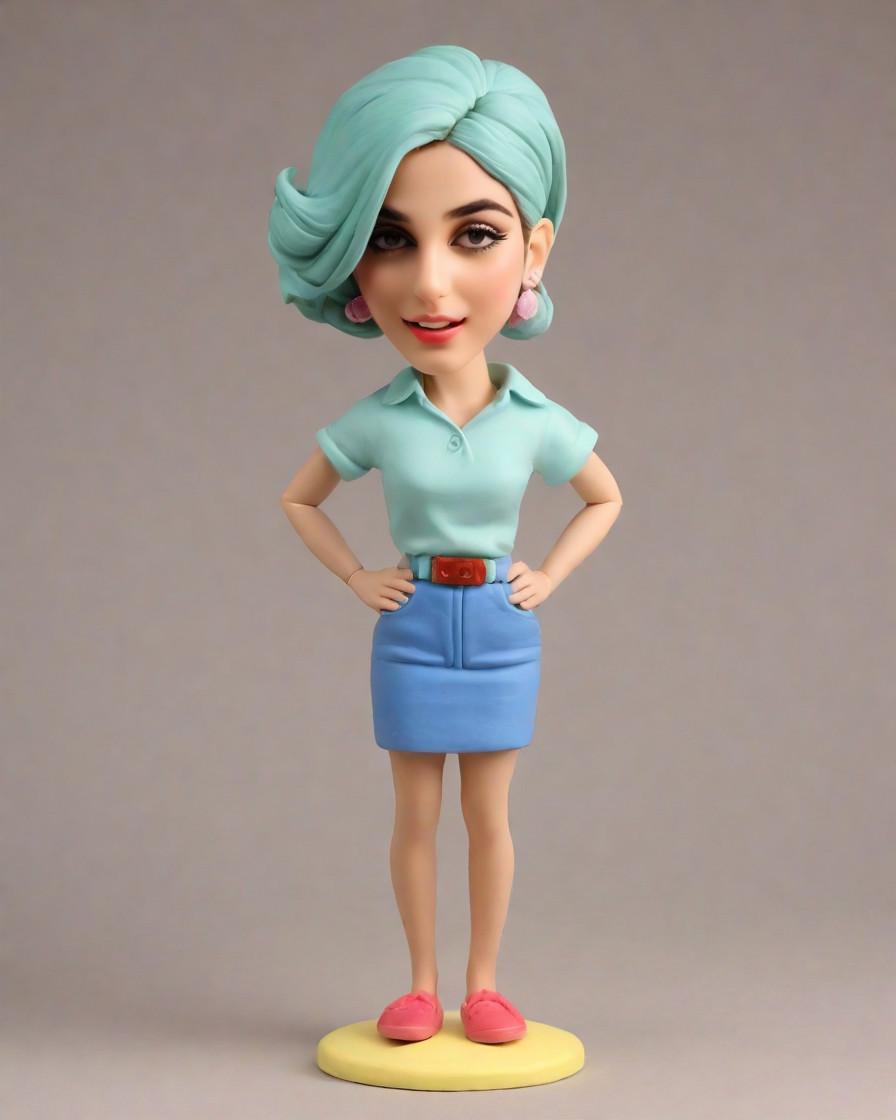 The Art of Casual Chic: How a Bobblehead Turned a Simple Outfit into a Statement,Blue-Eyed, Pink-Jacketed, and Proudly Plus-Size: A Curvy Lady's Bobblehead Adventure