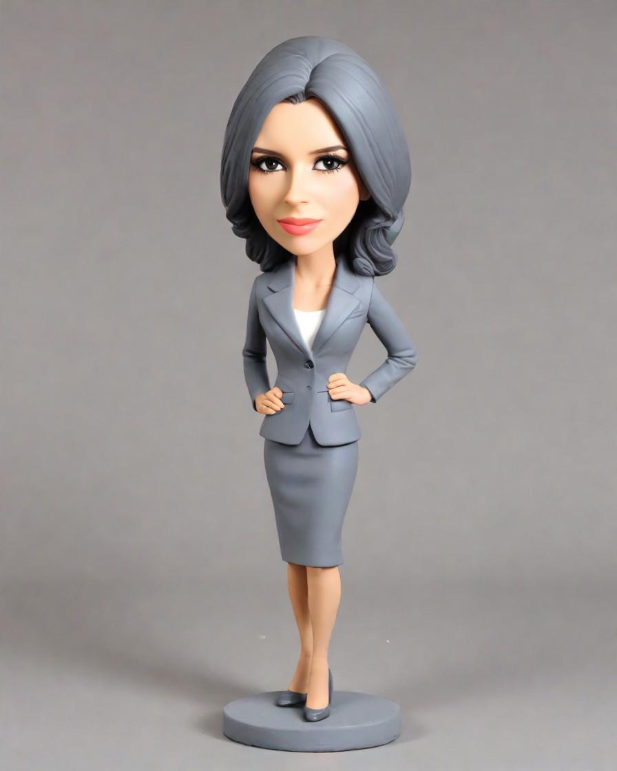 Trend Alert: Grey Suit Bobbleheads Take the Corporate World by Storm,She's the Boss: A Grey Suit Businesswoman's Custom Mini-Me Adventure