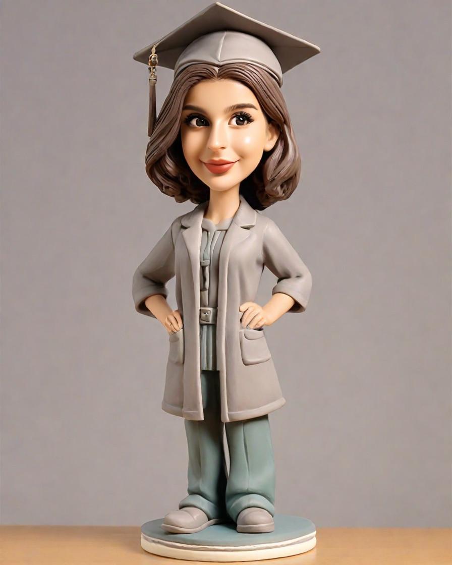 Graduation Day Glamour: A Fashionable Take on Traditional Outfits with a Mini-Me Twist,She Did It! Celebrating Her Achievement with a Mini-Me Bobblehead