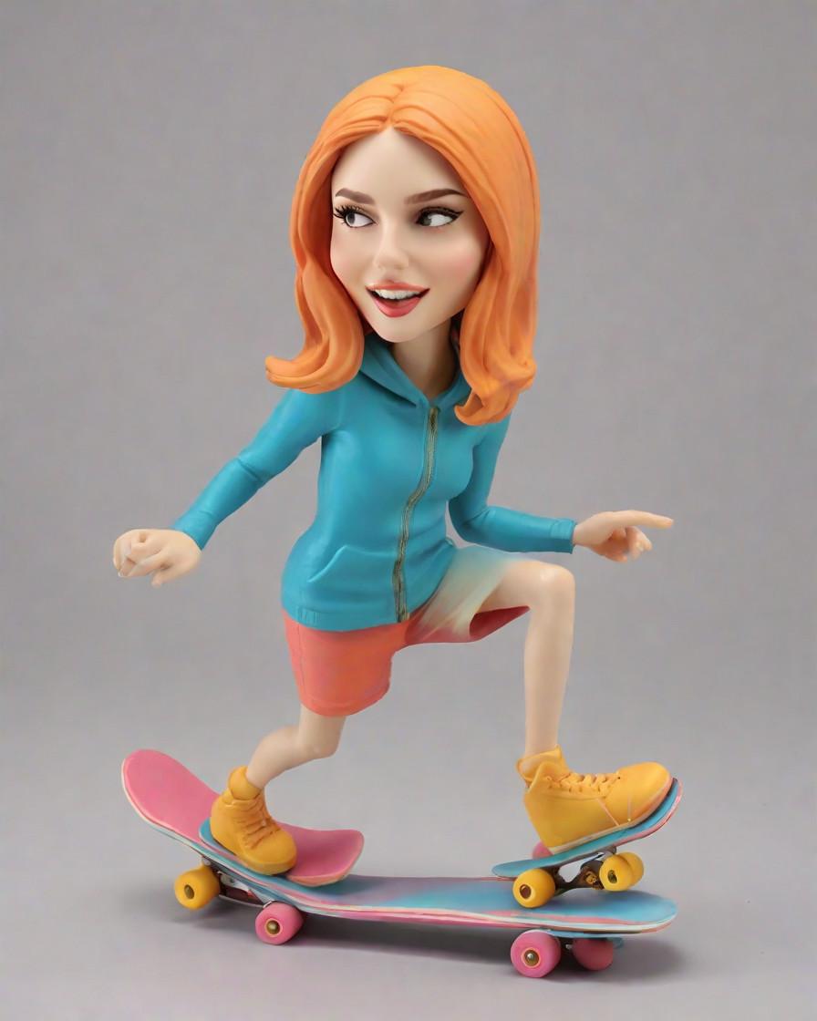 Skateboarding Chic Meets Mini-Me: The Ultimate Outdoor Adventure Gift,She's Crushing It: A Skateboarder's Personalized Bobblehead Adventure