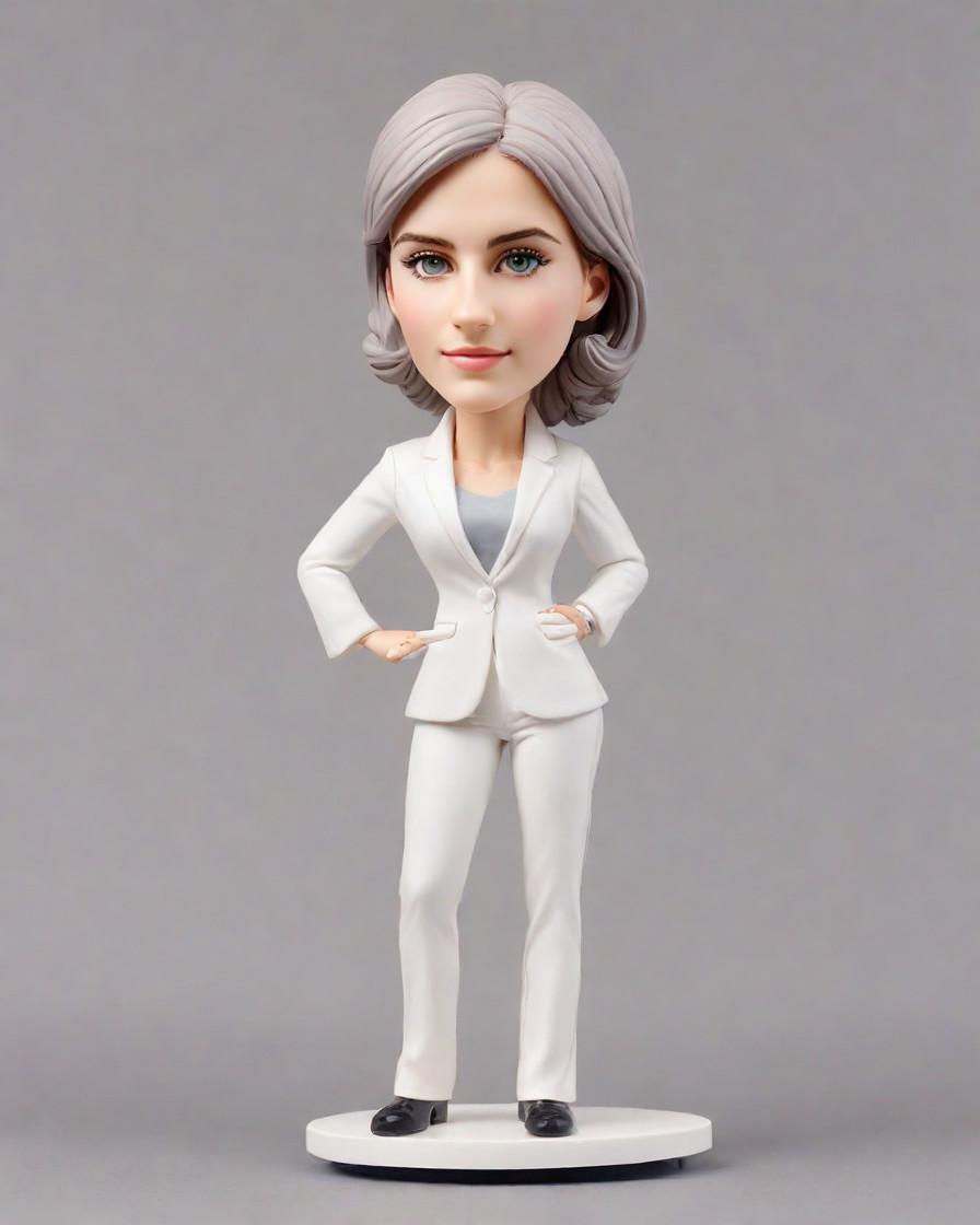 From Desk to Display: How a Bobblehead Became the Talk of the Office,She's Got the Power: Unveiling the Lady Boss in a White Suit Bobblehead